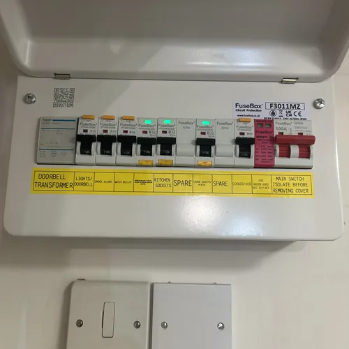 A labelled consumer unit of the kind we inspect during EICR testing in Birmingham